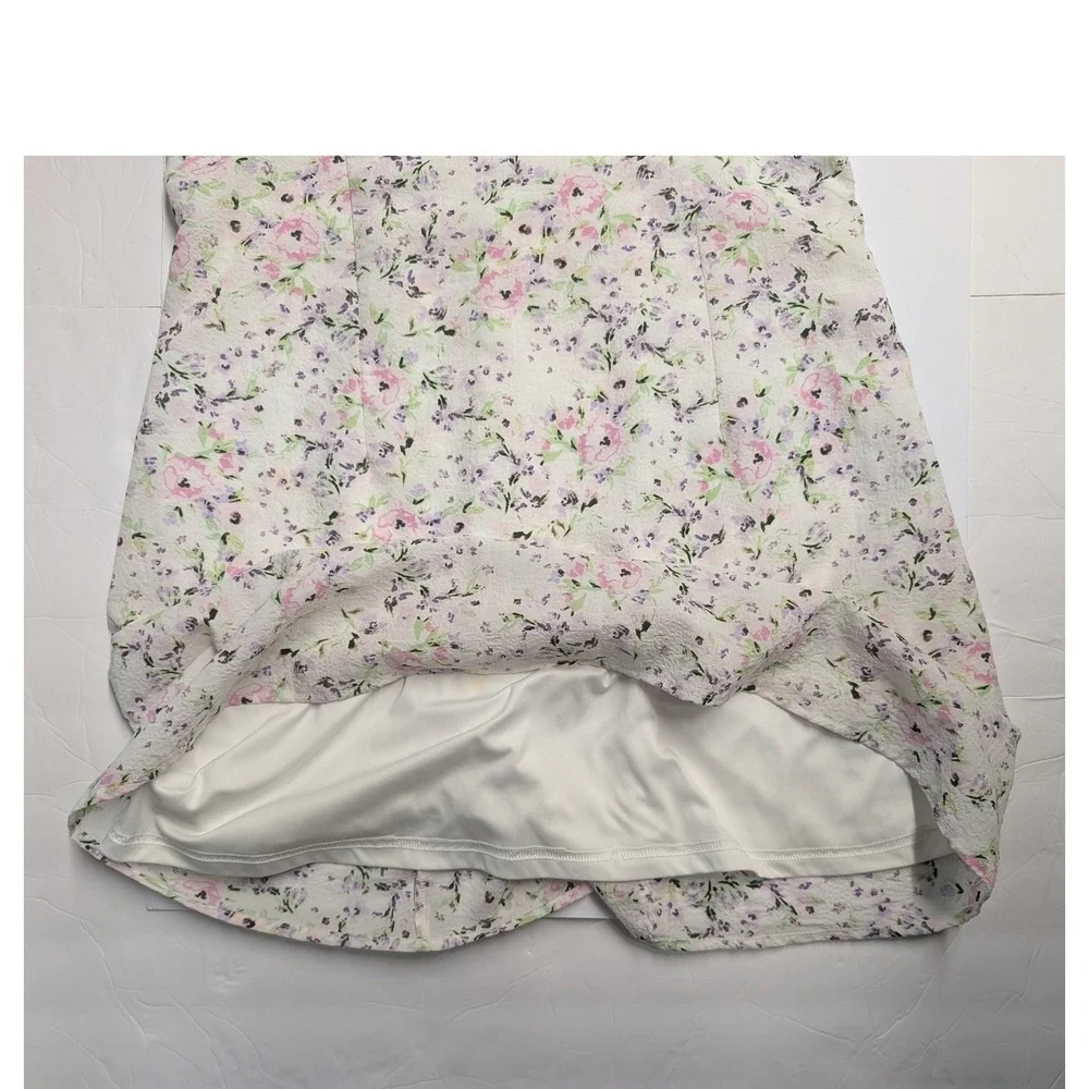 H&M Floral‎ Milkmaid Puff Sleeve Cottagecore Mini Dress L Square Neck SmocknBack